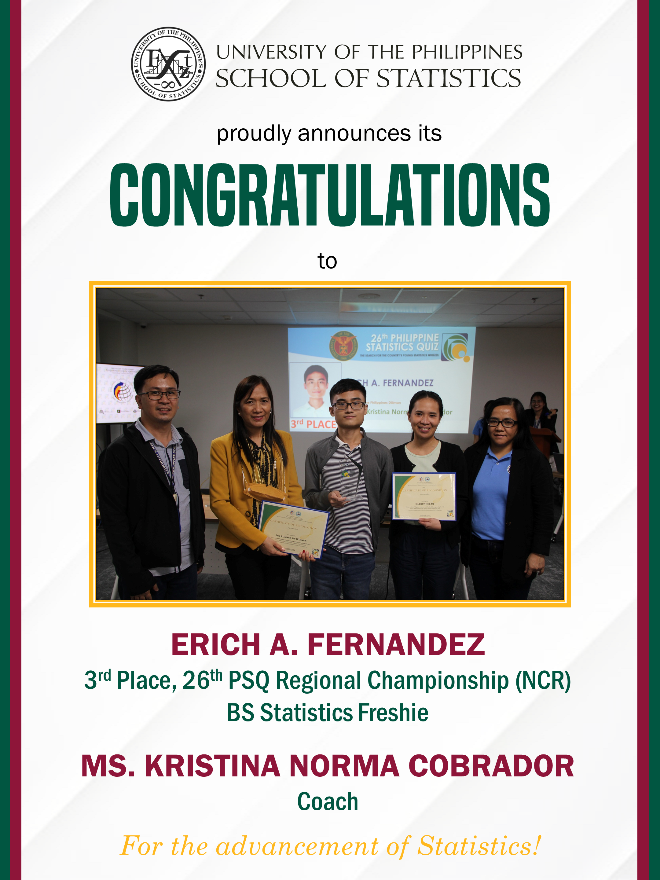 Image for BS Stat Freshie places third in 26th PSQ - NCR
