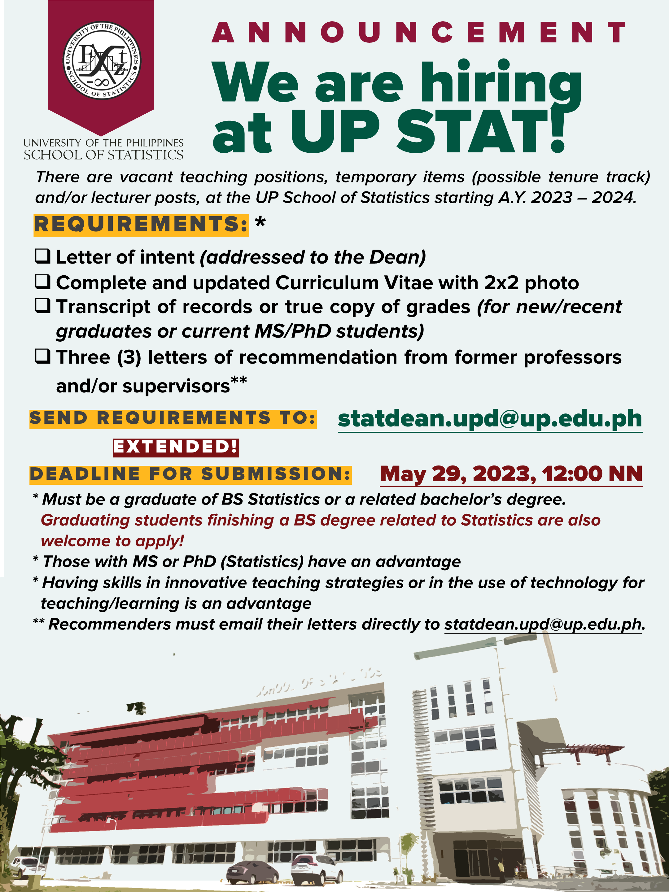 Image for We are hiring at UP Stat for AY 2023-2024!