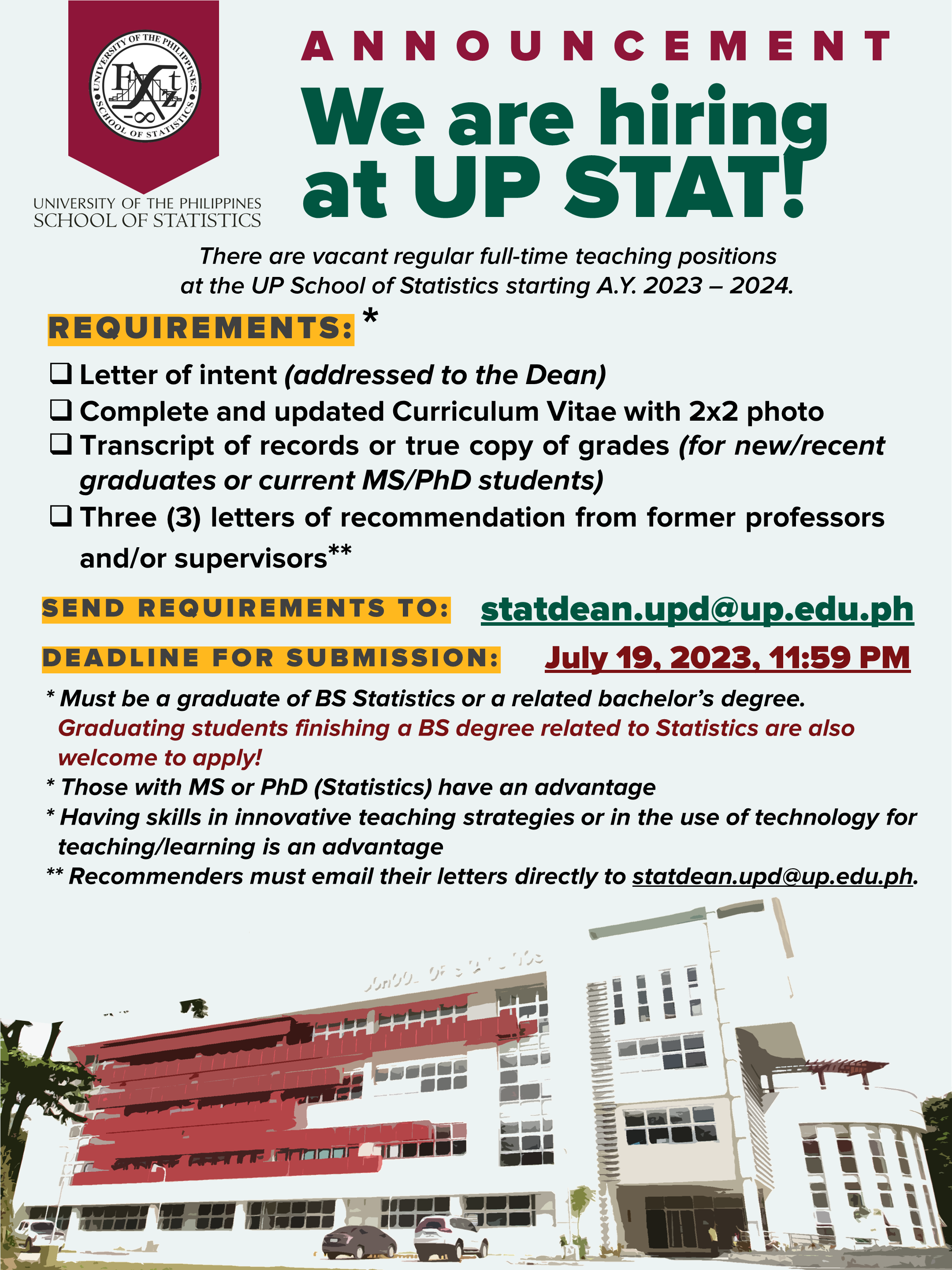 Image for We are hiring at UP Stat for AY 2023-2024!