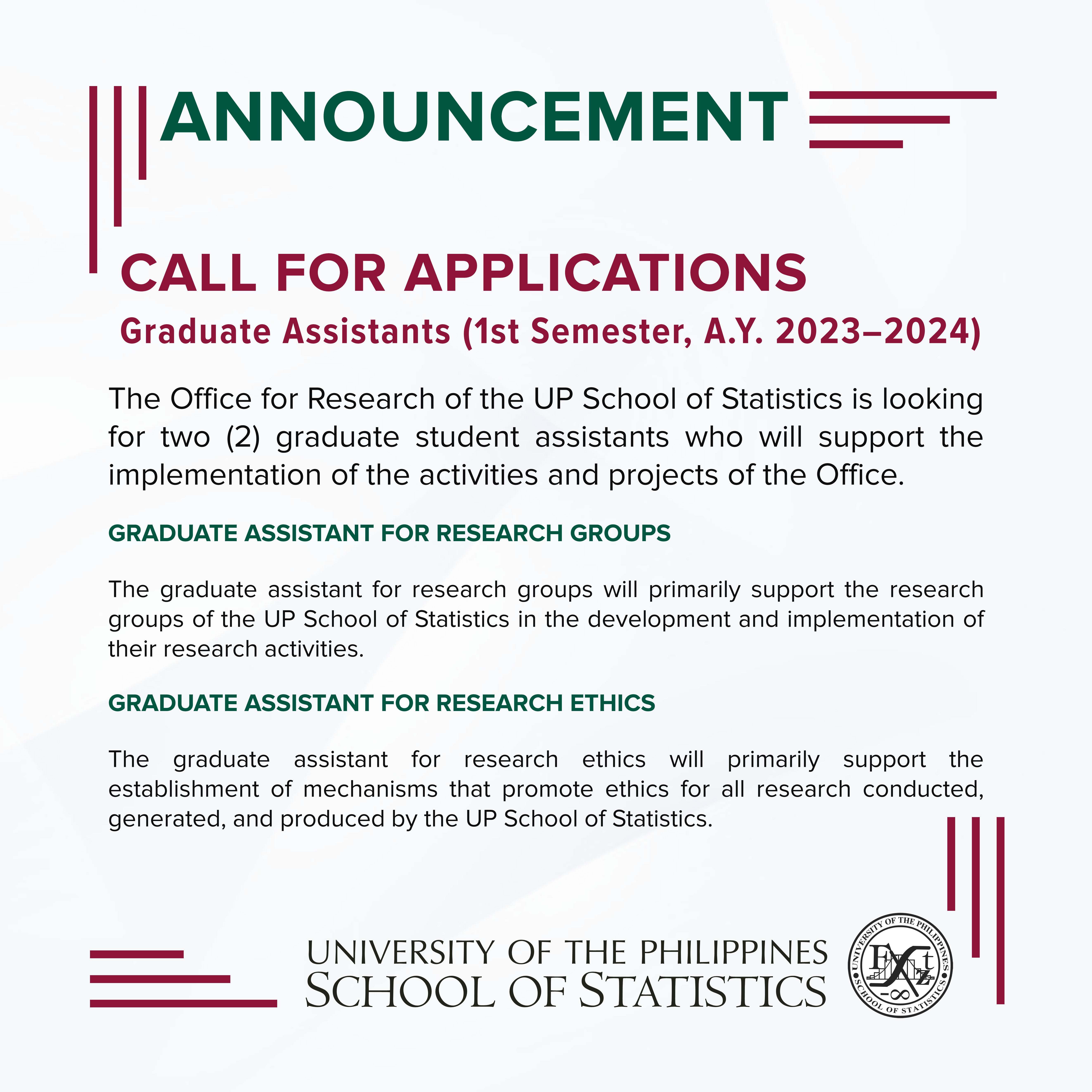 Image for We are looking for Graduate Assistants for 1st Sem AY 2023-2024!